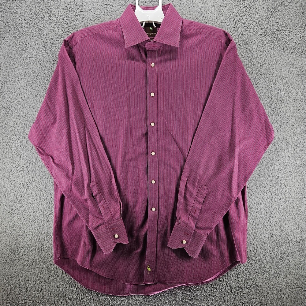 Tailorbyrd Mens XL Button Down Shirt Burgundy Purple Micro Stripe 2 Ply Cotton